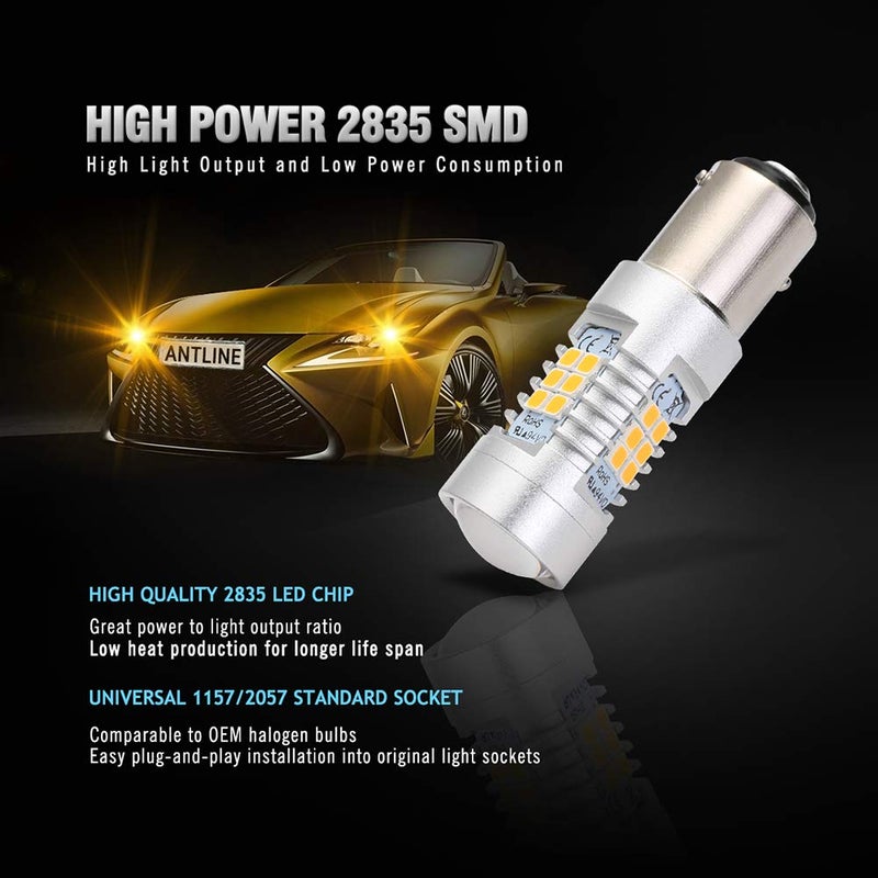 Antline Extremely Bright 1157 1157NA 2057 2357 7528 2357A BAY15D 21-SMD 2835 Chipsets 1260 Lumens LED Bulb Replacement Amber Yellow for Car Turn Signal Blinker Side Marker Lights Bulbs (Pack of 4) - Image 4